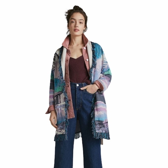 Anthropologie Moira Fringed Cardigan Small Petite - Picture 2 of 8